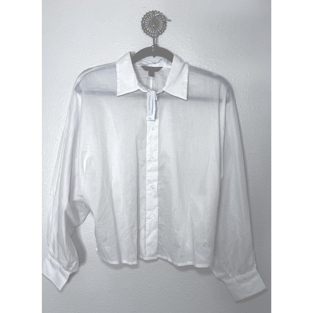 Banana Republic Cropped White Button Down Shirt Women 100% Cotton Size S
